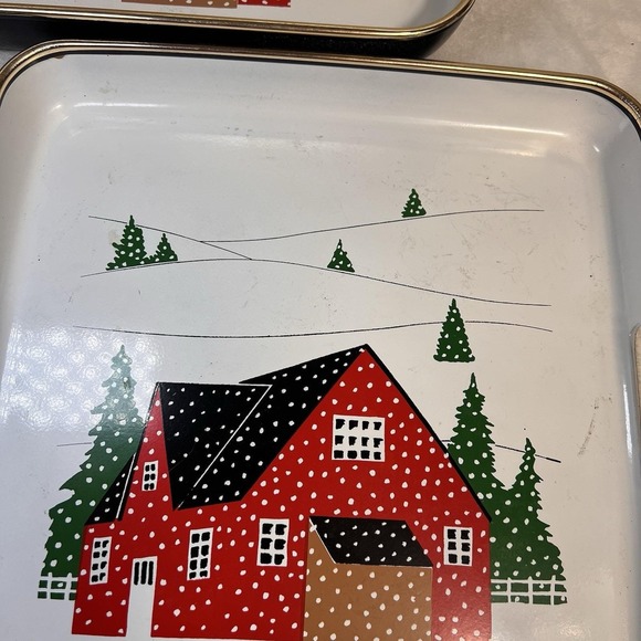 Set Of 3 Vintage Christmas Holiday Serving Trays Christmas House Made in Japan *